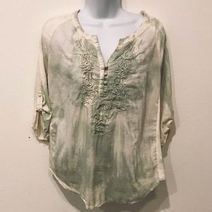 Vintage America Green Cotton Tie Dye Blouse Size Medium